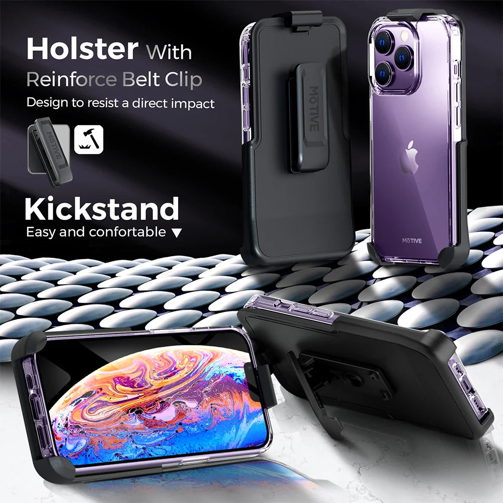 MOTIVE iPhone 14 Pro Holster Case with Belt Clip: Quad-Layer Protection & MagSafe Compatible