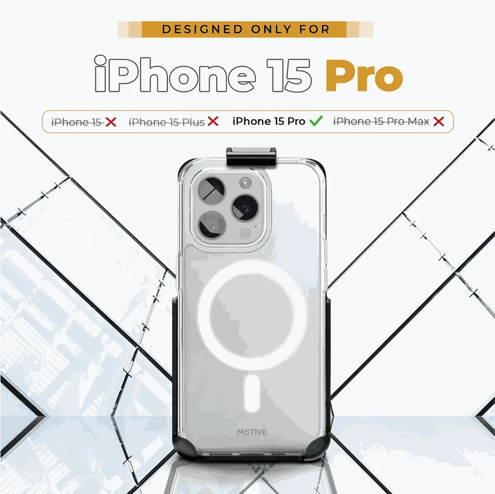 iPhone 15 Pro belt clip clear case & holster with military-grade protection and kickstand.