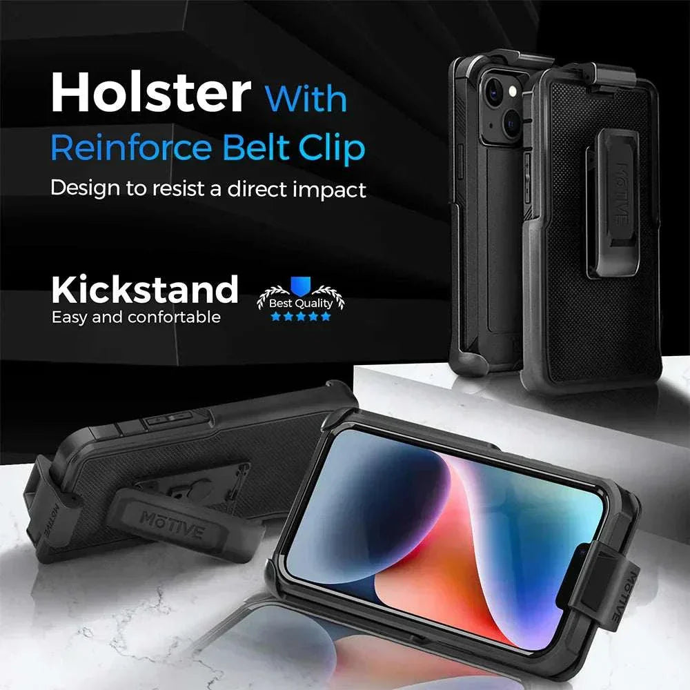 iPhone 14 Plus Holster with Belt Clip and Kickstand, Rugged Case for Shockproof Protection
