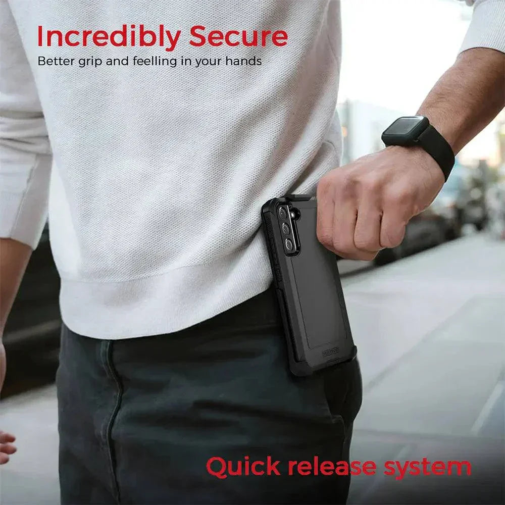 Samsung Galaxy S22 case with belt clip, rugged design, hands-free portability.