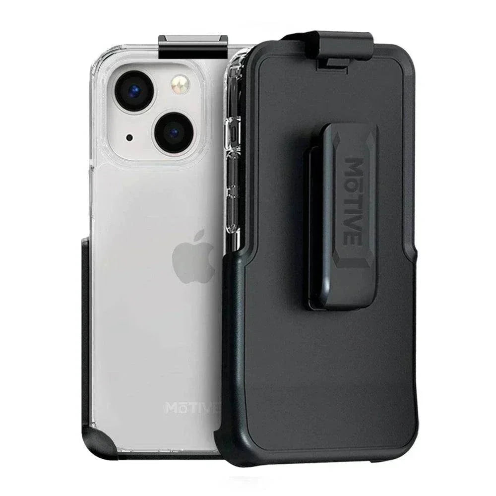 Clear iPhone 14 case with durable protection, holster, and kickstand.