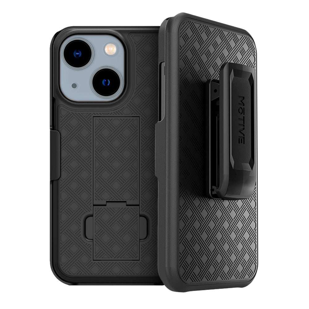 Durable iPhone 14 Plus case with belt clip, offers 360° protection and military-grade drop resistance.