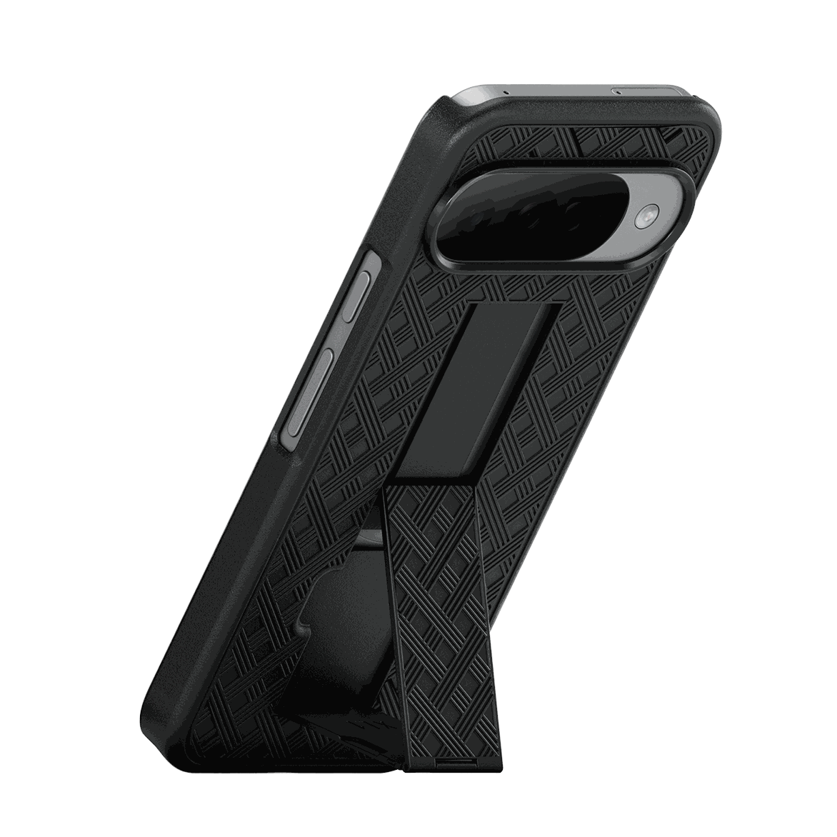 The Google Pixel 10 Pro in a Ranger V1 case using its integrated kickstand for stable, hands-free vertical viewing.
