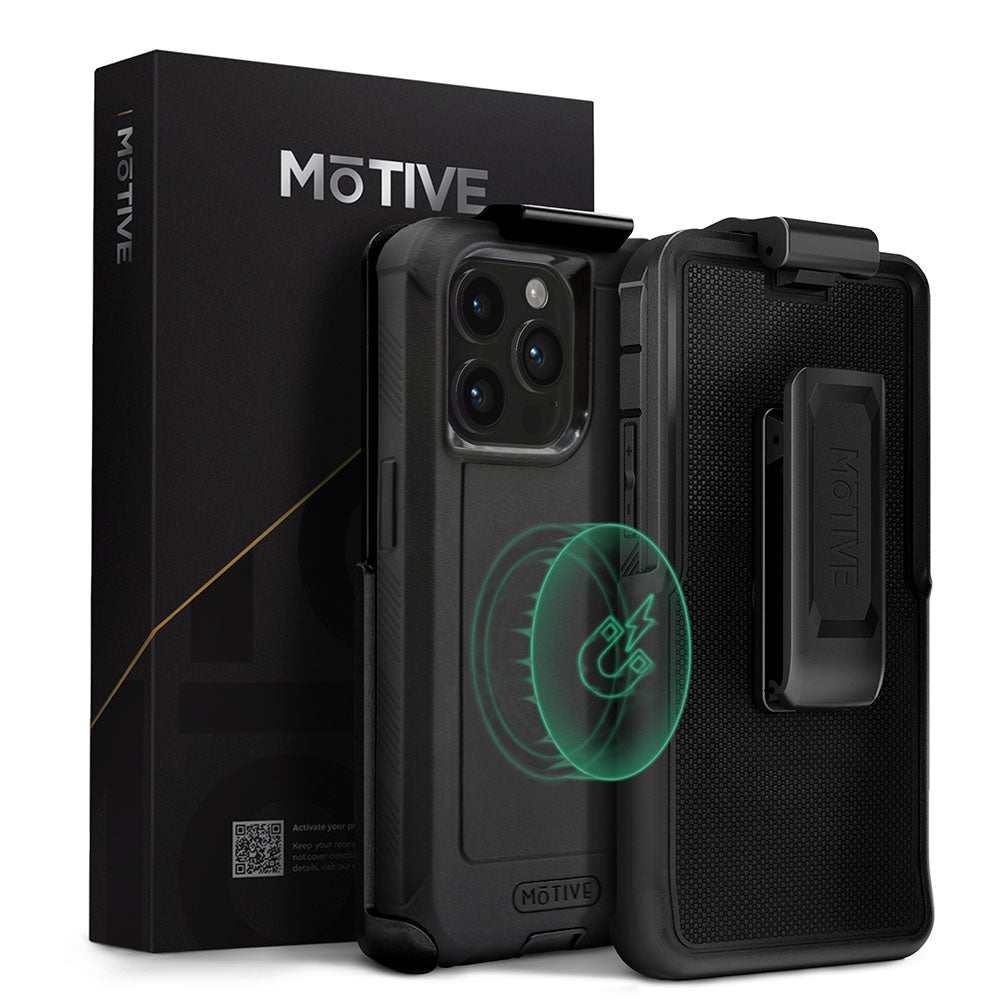 Heavy duty iPhone 15 Pro Max case with belt clip and kickstand for rugged protection.