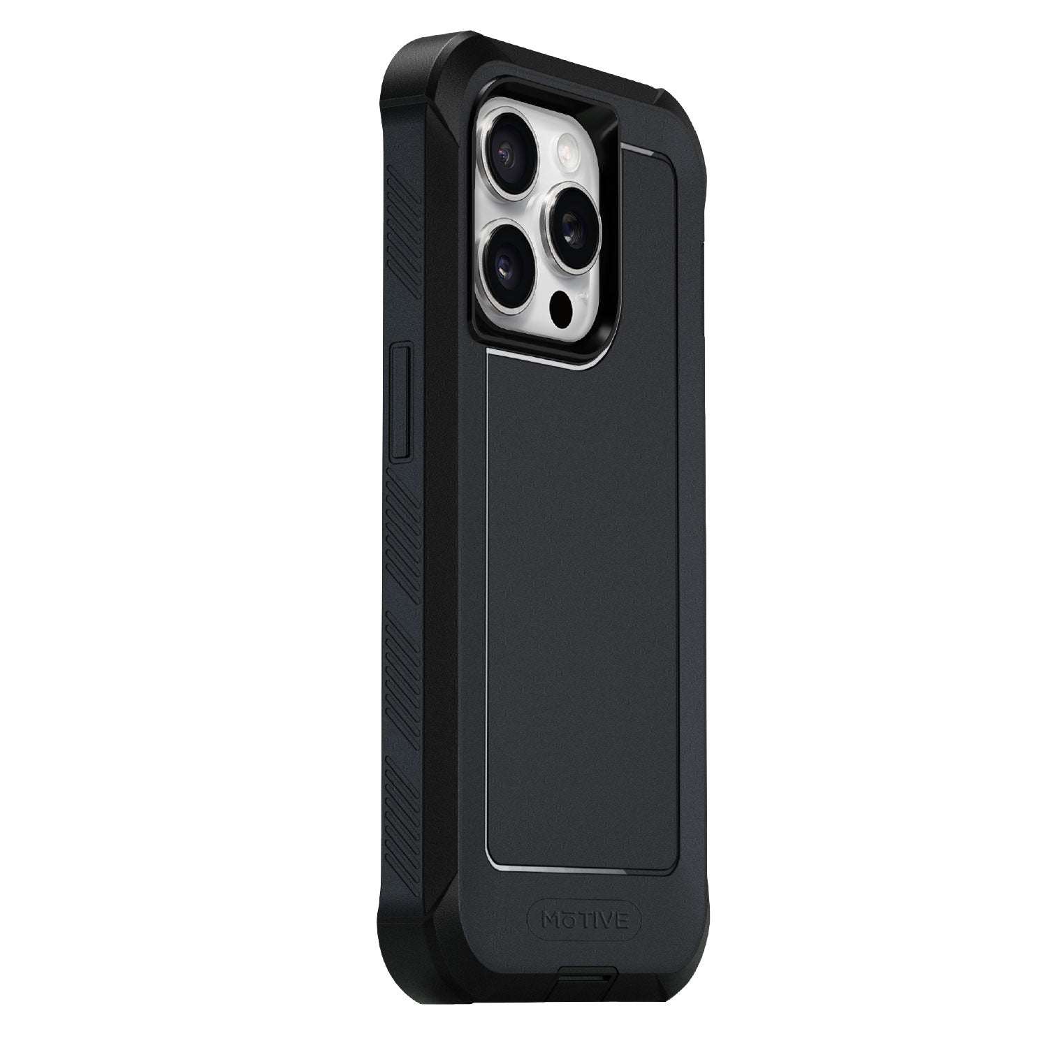 Official Motivecase Bunker case for the Apple iPhone 13 Pro Max, angled camera view.