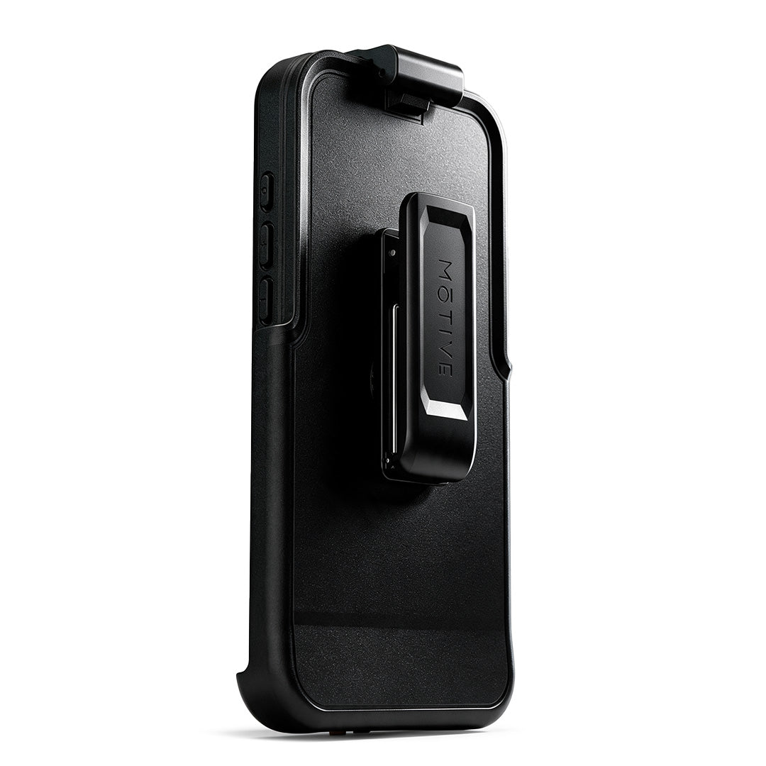 Tactical Motivecase Waterproof Series phone holster for iPhone 18 Pro Max equipped with heavy-duty 360-degree swivel belt clip for easy hands-free carry.