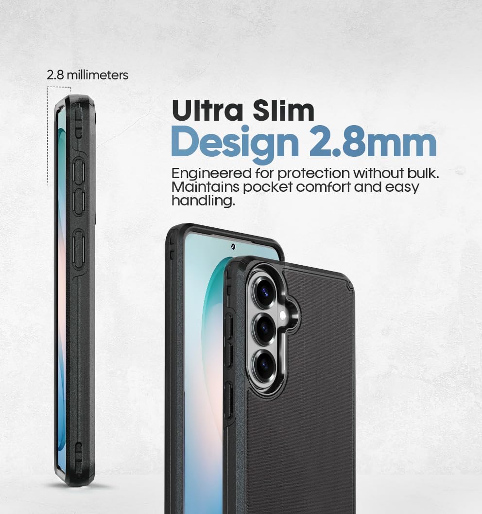 Ultra-slim 2.8mm thin profile design of Motivecase Ranger V2 phone case for Samsung Galaxy S26 maintaining lightweight protection.