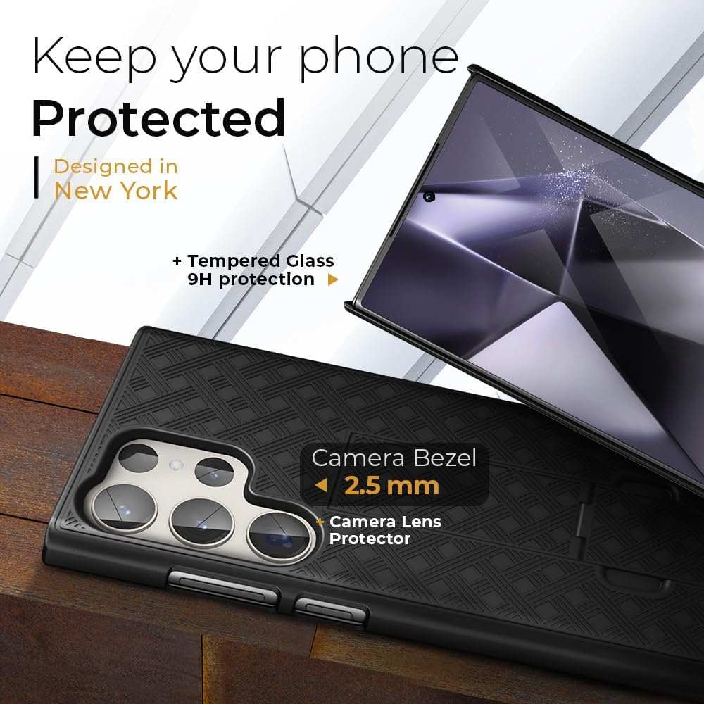 Close-up view of the 2.5mm raised camera bezel on the Ranger V1 case, providing extra protection for the Galaxy S24 camera.
