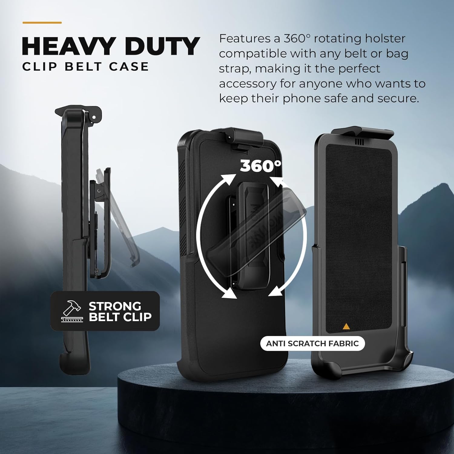 Close-up of the heavy-duty, 360° rotating belt clip holster included with the Galaxy S25 Bunker case.