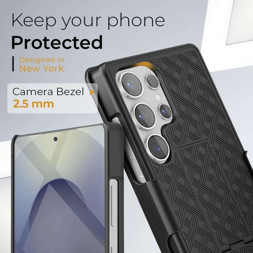Close-up view of the 2.5mm raised camera bezel on the Ranger V1 case, providing extra protection for the Galaxy S25 camera.