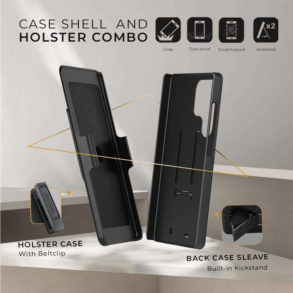 Infographic of the Ranger V1 case for Galaxy S25, highlighting its drop proof, dust proof, and scratch proof features, and vertical kickstand.