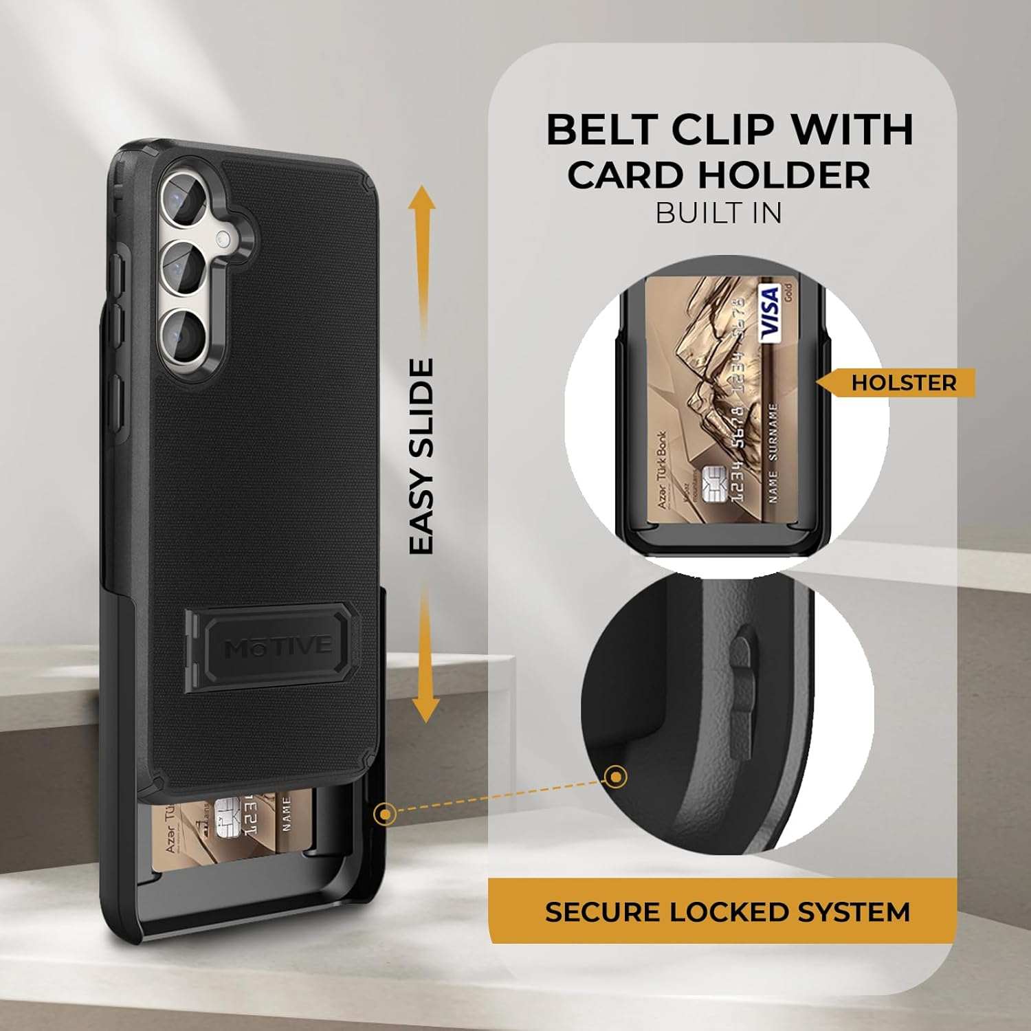Close-up of the Ranger V2 holster's built-in card holder feature for the Samsung Galaxy S25.