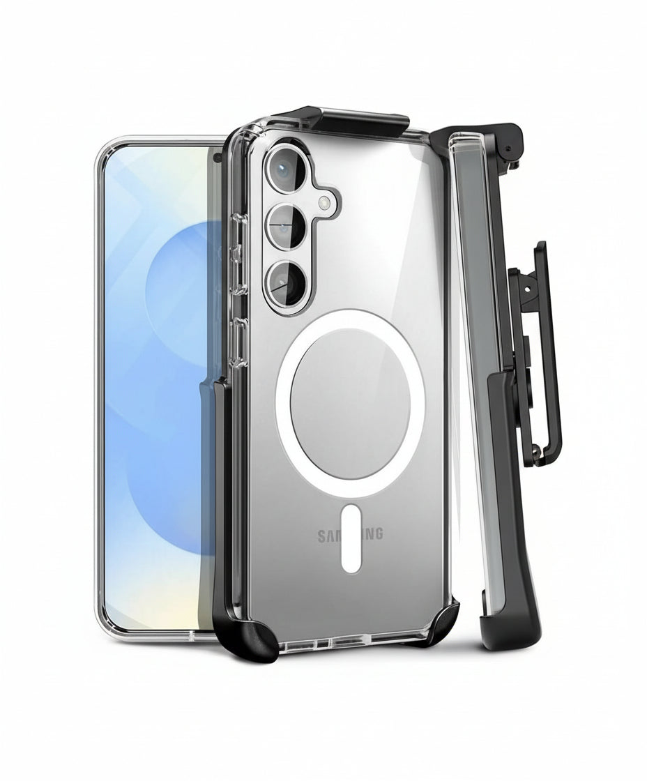 The Motivecase Crystal Series case in Frosted Grey, shown on a Samsung Galaxy S25 / S24 Plus.The Motivecase Crystal Series case in Frosted Grey, shown on a Samsung Galaxy S25 / S24 Plus.
