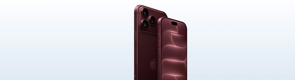 High-resolution front and back view of the deep red iPhone 18 Pro Max on a clean Motivecase store header banner.