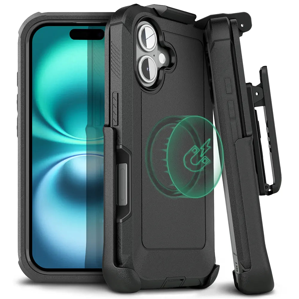 iPhone 16 case with belt clip, heavy duty holster, rugged protection.