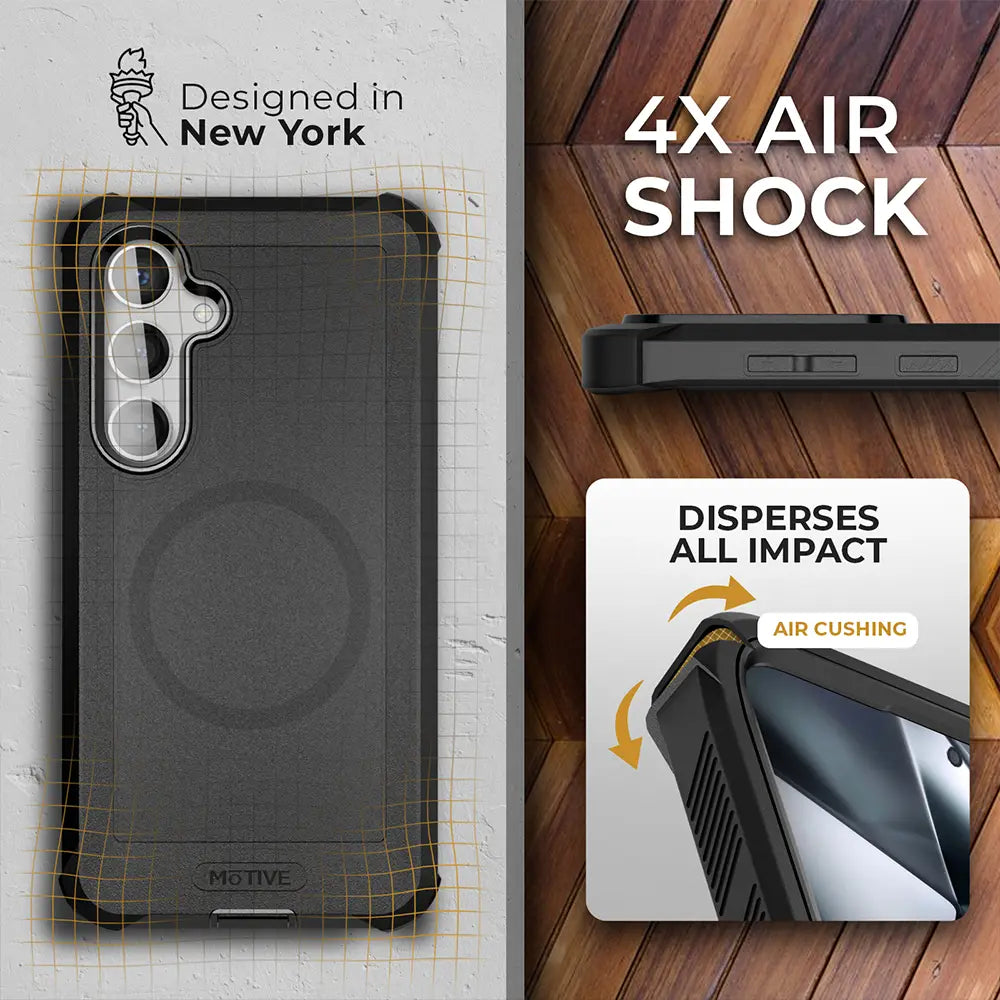 Galaxy S24 Heavy duty Case & Holster with 4X air shock protection, designed in New York.