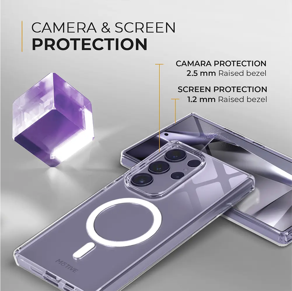 Clear phone case and holster for Galaxy S24 Ultra with camera and screen protection.