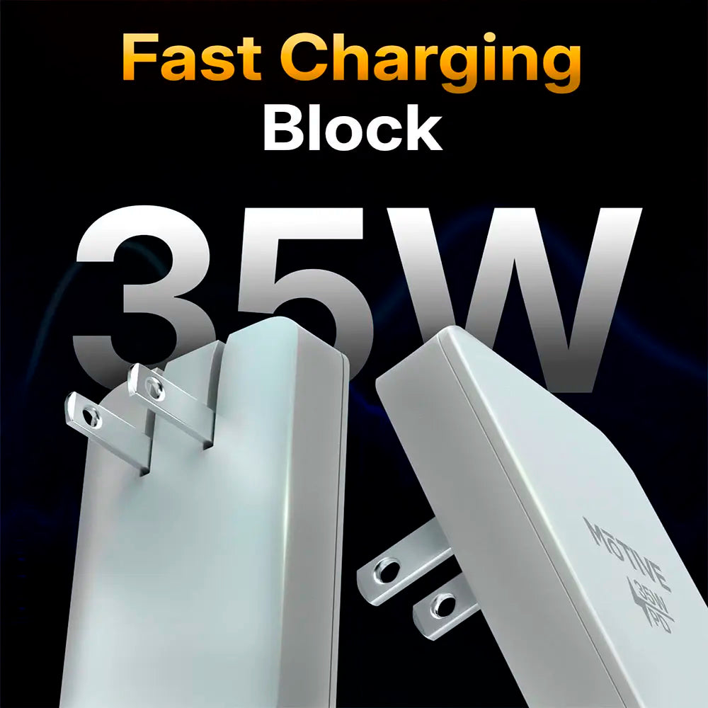 35W dual port USB-C & USB-A flat wall charger for fast charging.