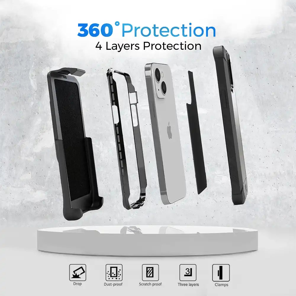 layer protective case for iPhone 13 Pro. Rugged design with 360-degree protection against shocks, dust, and scratches. Ideal for demanding daily use. #iPhone13Pro #case #protection #4layers