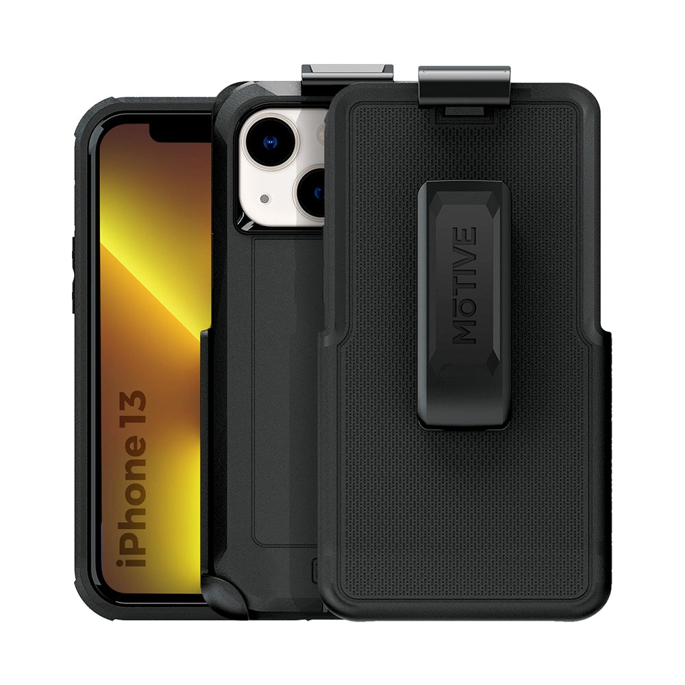 Rugged black iPhone 13 holster with a strong belt clip. Designed for heavy-duty protection, it's perfect for active lifestyles. #iPhone13 #iPhone13case #iPhone13holster #ruggedcase #beltclip