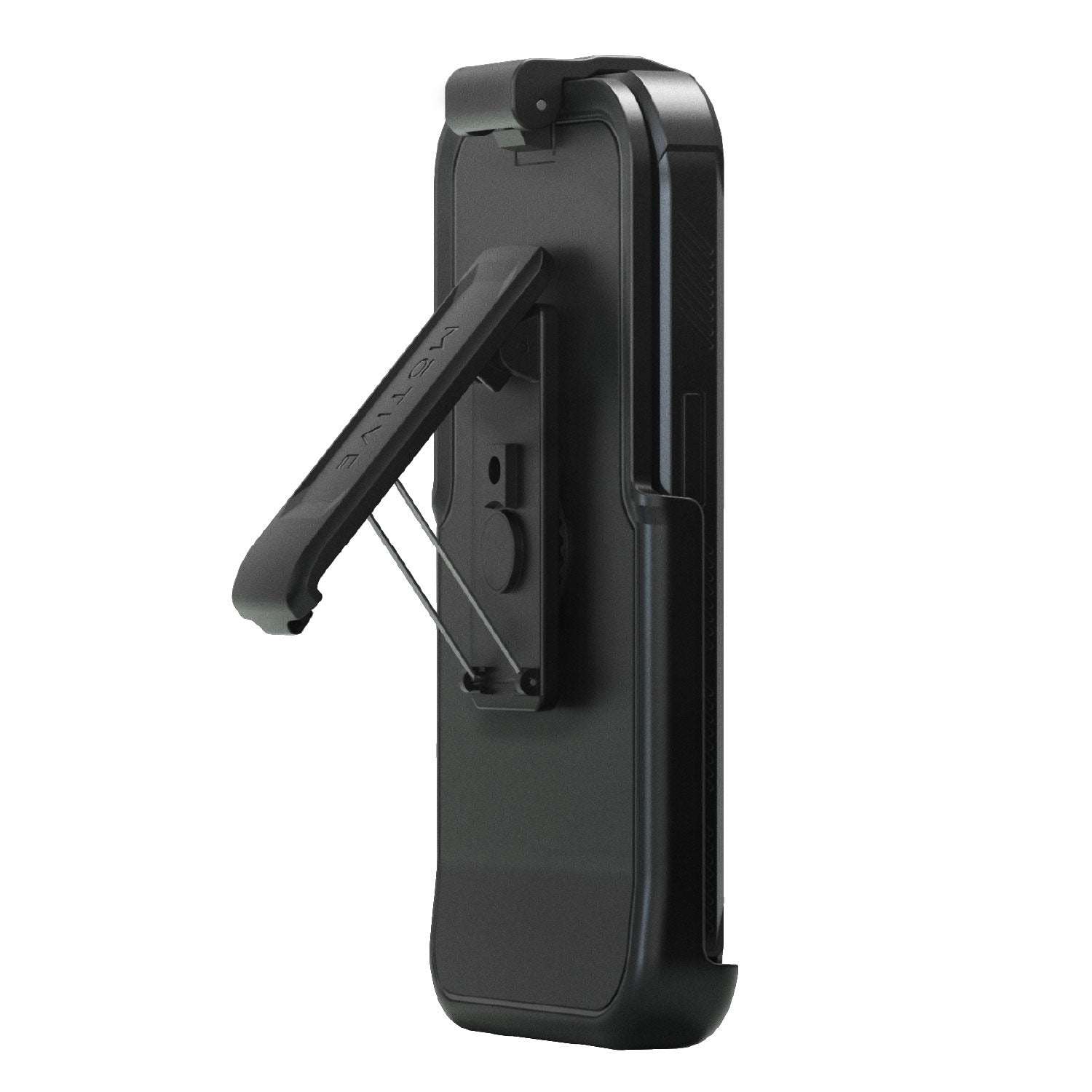 Back view of the iPhone 15 Pro Max Bunker case showing its included heavy-duty rotating belt clip holster.