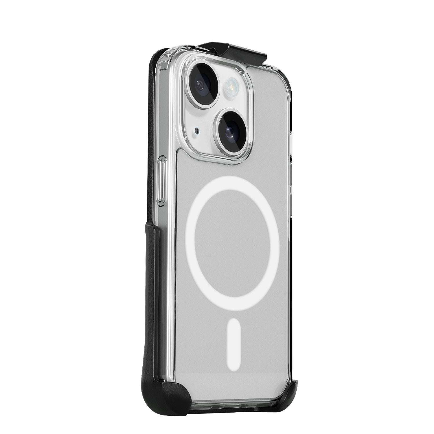 The slim iPhone 15 Pro Max Crystal case shown with its included durable belt holster.