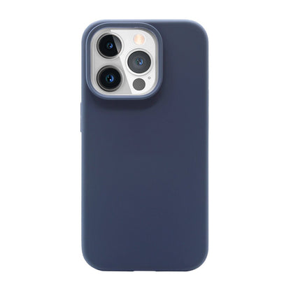 The Motivecase Luxeliquid Silicone case in Navy Blue on an iPhone 15 Pro Max.