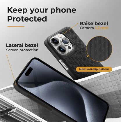 Motivecase Ranger V1 case for the Apple iPhone 15 Pro Max, highlighting its slim and lightweight professional design.