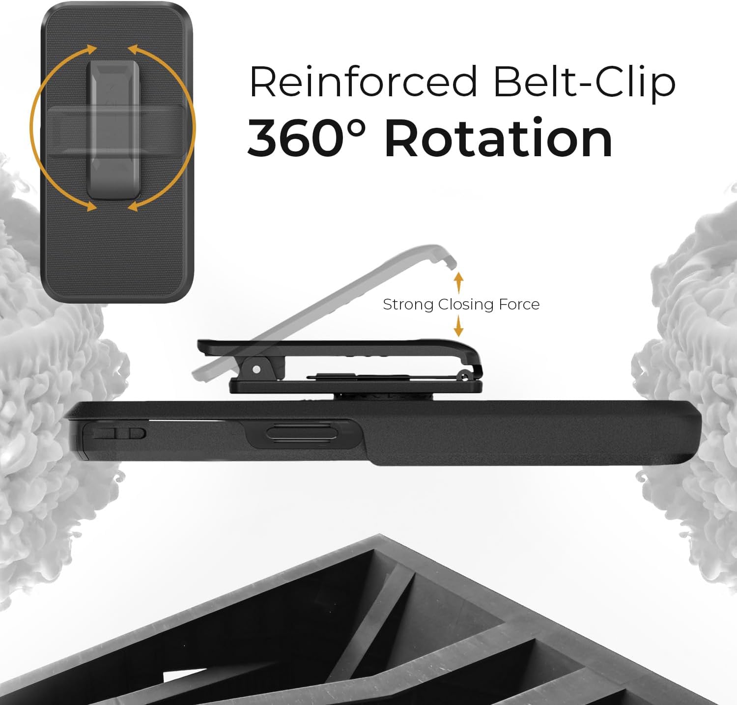 Back view of the iPhone 15 Pro Max Ranger V2 case showing its included heavy-duty rotating belt clip holster.