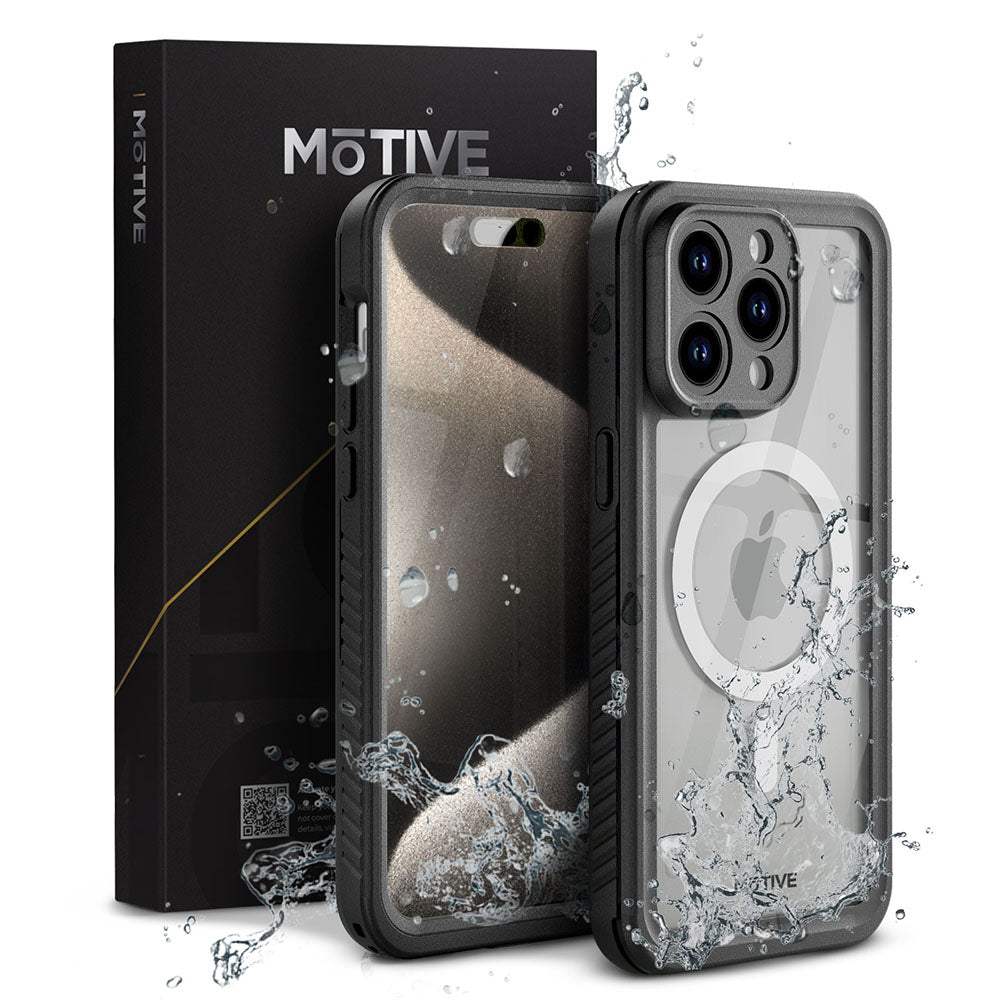Motivecase IP68 Waterproof Series case for the Apple iPhone 15 Pro Max, fully sealed with built-in screen protector.