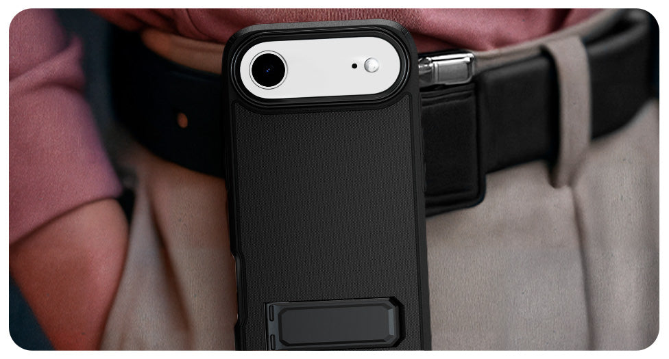 The slim and elegant profile of the Motivecase Ranger V2 holster on a belt, showing its secure and professional look.