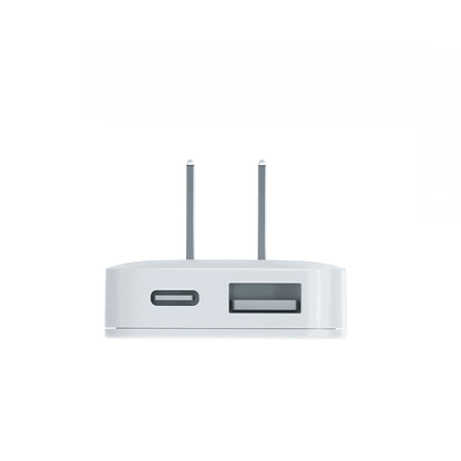 Close-up of the dual ports on the 35W GaN charger, showing the USB-C and USB-A connectors.