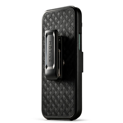 Motivecase Ranger V1 phone holster case featuring 360-degree rotating belt clip and non-slip side grip for tactical hands-free carrying.