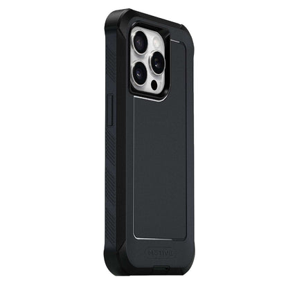 Official Motivecase Bunker case for the Apple iPhone 13 Pro Max, angled camera view.
