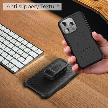 Motivecase Ranger V1 heavy-duty protective phone case for iPhone 14 Pro Max featuring rugged drop protection and belt clip holster.