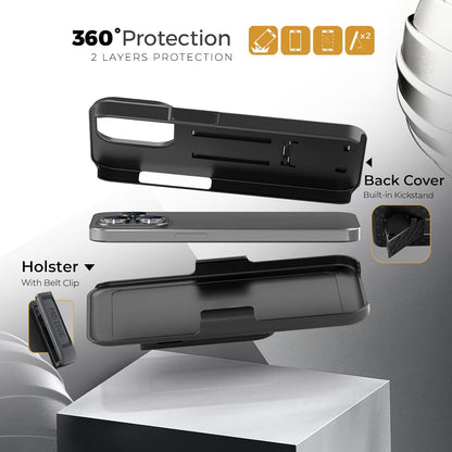 Motivecase Ranger V1 heavy-duty protective phone case for iPhone 14 Pro Max featuring rugged drop protection and belt clip holster.