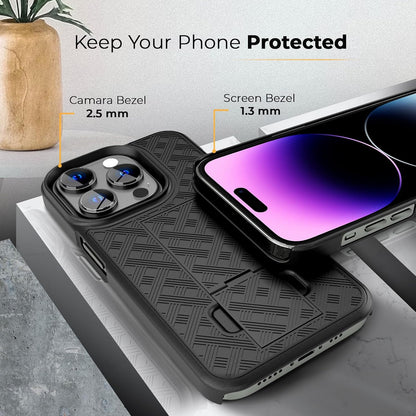 Motivecase Ranger V1 heavy-duty protective phone case for iPhone 14 Pro Max featuring rugged drop protection and belt clip holster.