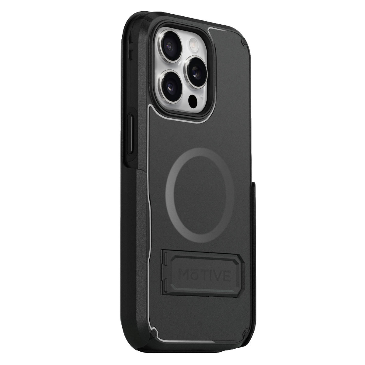 Tactical Motivecase Ranger V2 case for iPhone 16 Pro Max featuring military-grade drop defense, camera bezel, MagSafe, and built-in kickstand.
