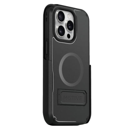 Tactical Motivecase Ranger V2 case for iPhone 16 Pro Max featuring military-grade drop defense, camera bezel, MagSafe, and built-in kickstand.