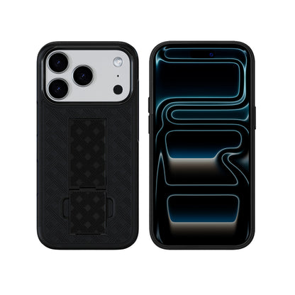 Front display screen and back camera view of Motivecase Ranger V1 heavy-duty military-grade case for iPhone 17 Pro Max.