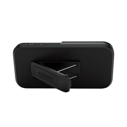 Motivecase Ranger V2 phone case for iPhone 17 Pro Max resting in landscape desktop mode using sturdy built-in retractable kickstand.