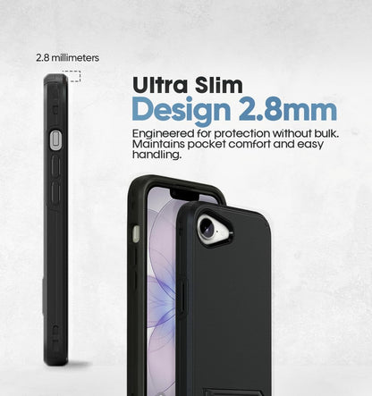 Detailed view of Motivecase Ranger V2 iPhone 17e heavy-duty 360-degree rotating belt clip holster mechanism with strong closing force. **(19 words)**