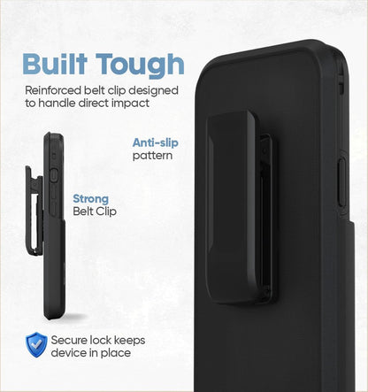 Motivecase Ranger V2 iPhone 17e phone holster featuring an integrated built-in credit card holder slot with easy slide lock system. **(20 words)**