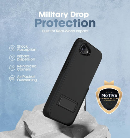 Official model compatibility guide chart confirming Motivecase Ranger V2 series phone case fit for iPhone 17e devices exclusively. **(18 words)**