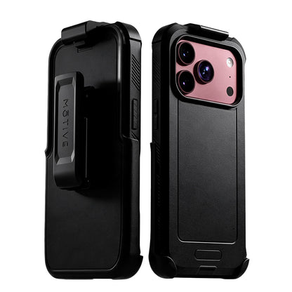 Motivecase Bunker Series heavy-duty phone case and detachable 360-degree rotating belt clip holster combo engineered for iPhone 18 Pro Max protection.