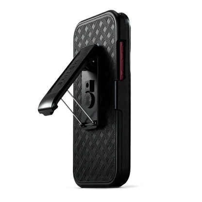 Rugged Motivecase Ranger V1 phone holster for iPhone 18 Pro Max featuring durable 360-degree swivel belt clip functioning as a landscape kickstand.