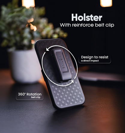 Tactical Motivecase Ranger V1 holster equipped with heavy-duty 360-degree rotating swivel belt clip for convenient hands-free carry on iPhone 18 Pro Max.