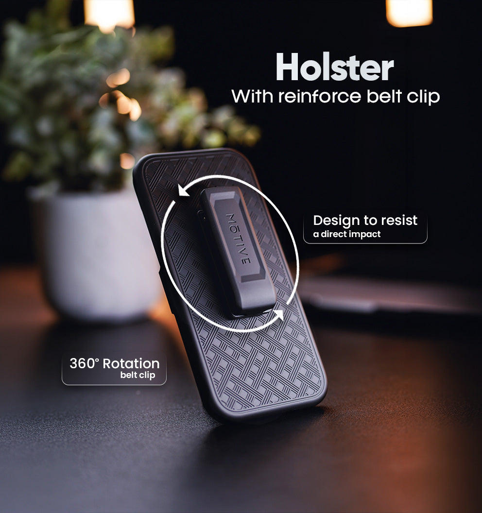 Tactical Motivecase Ranger V1 holster equipped with heavy-duty 360-degree rotating swivel belt clip for convenient hands-free carry on iPhone 18 Pro Max.