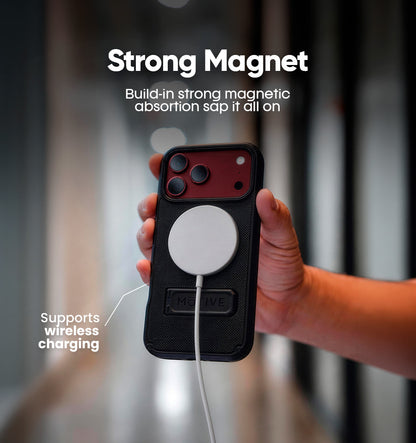Magnetic Motivecase Ranger V2 case for iPhone 18 Pro Max snaps firmly to MagSafe wireless charger for fast uninterrupted battery power.