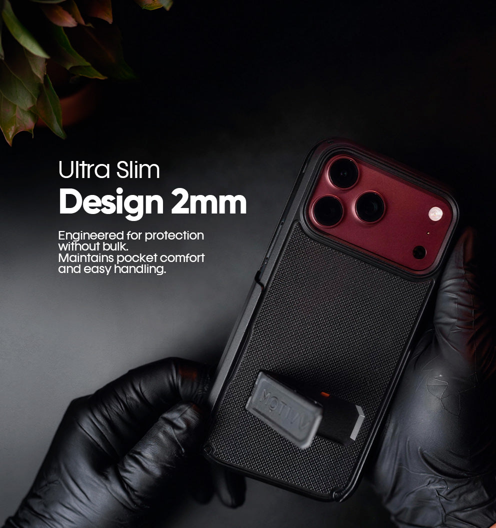 Motivecase Ranger V2 ultra-slim 2mm protective phone cover for iPhone 18 Pro Max offering pocket-friendly comfort and dual-layer defense.